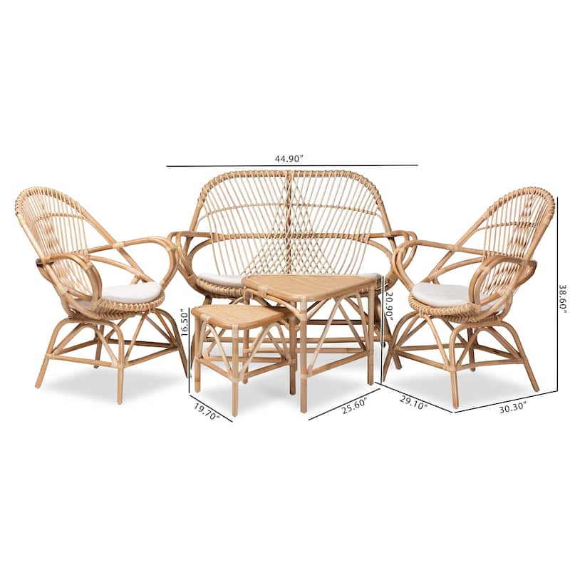 Jayden Bohemian 5-Piece Rattan Living Room Set-Natural Brown/White