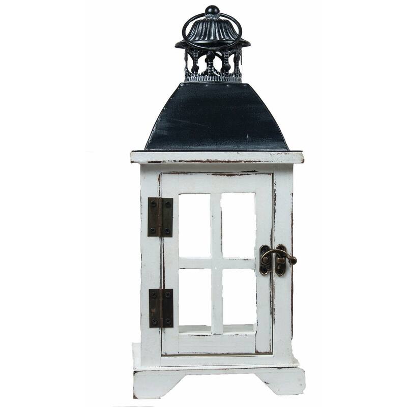 Antique White With Black Lid Decorative Lantern