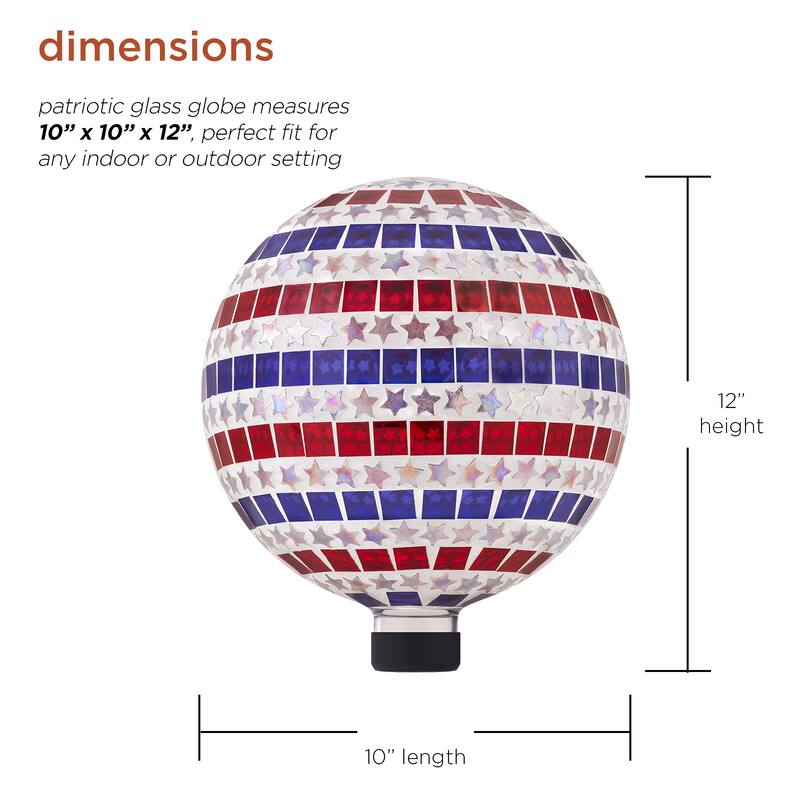 Alpine Corporation 10" Diameter Indoor/Outdoor Patriotic Glass Stars and Stripes Gazing Globe Yard Decoration Red White and Blue