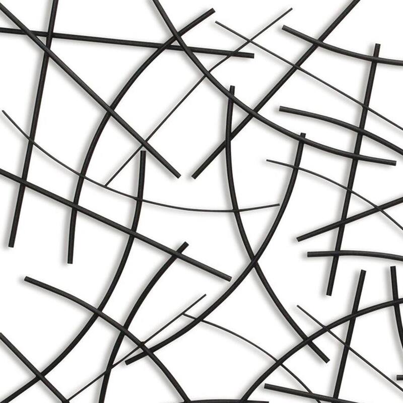 HomeRoots 24" X 44" Black Abstract Lines Metal Hanging Dimensional Sculpture