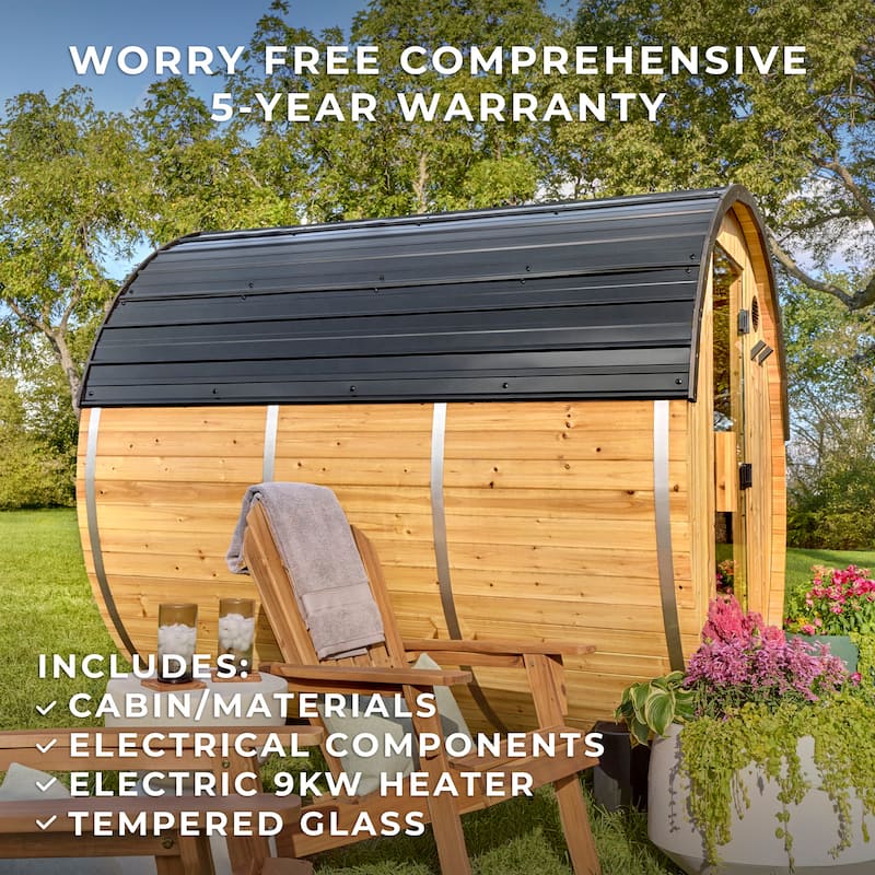 Backyard Discovery Paxton 4-6 Person Outdoor Barrel Sauna, 9kW Heater