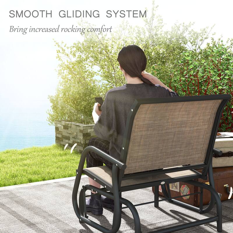 Porch Glider Set of 2,Metal Frame Swing Glider Chairs with Breathable Mesh Fabric,Curved Armrests and Steel Frame for Garden
