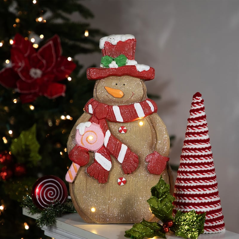 LED Lighted Gingerbread Snowman with Lollipop Christmas Figure - 15.5"