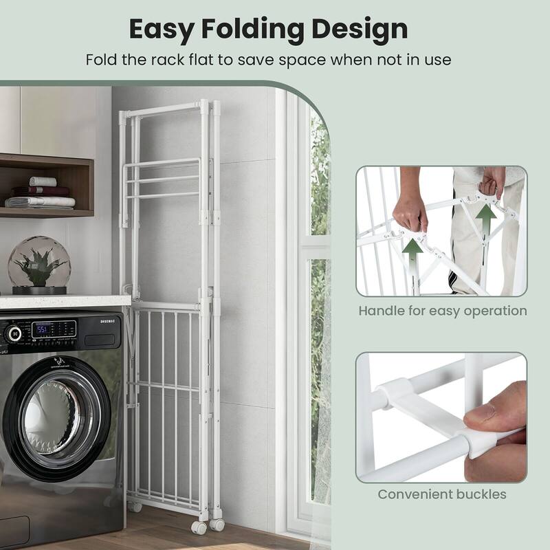 Gymax Collapsible Laundry Rack Foldable Clothes Drying Rack w/ Hanging