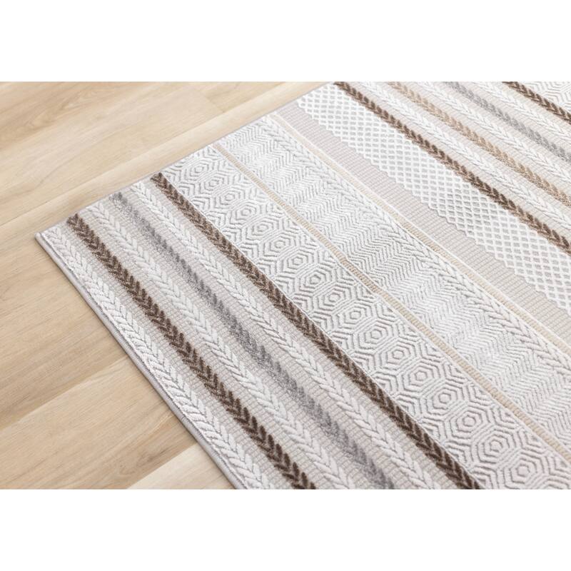 London Collection - Cream Taupe Brown Striped Indoor Area Rug, 5'3" x 7'7"