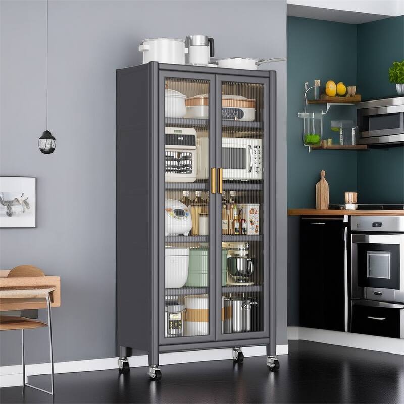 Open-Door Kitchen Shelving Floor-To-Ceiling Microwave Storage Cabinet
