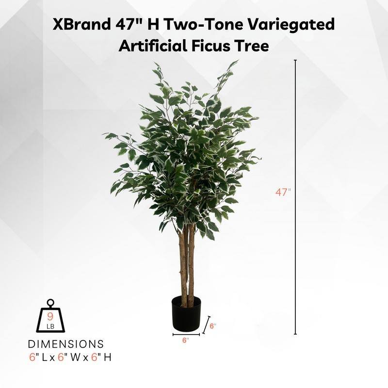 XBrand 47.2 in Two-Tone Variegated Artificial Ficus Tree, Indoor or Outdoor