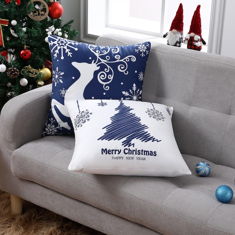 18x18 Inch 4 Pieces Christmas Pillow Covers, Cushion Covers for Sofa Couch, Blue