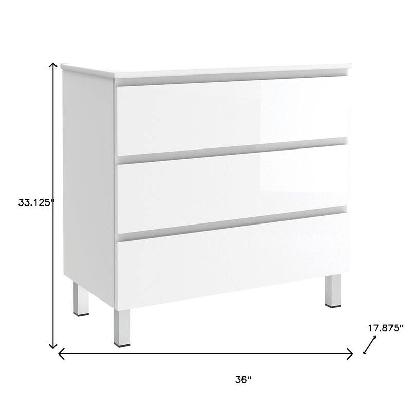 HomeRoots 36" White Wood Freestanding Bathroom Vanity With White Sink And Three Drawers - 36.00 in. x 33.12 in. x 17.88 in.