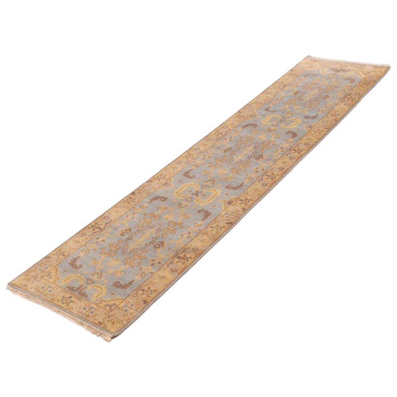 ECARPETGALLERY Hand-knotted Royal Oushak Light Blue Wool Rug - 2'7 x 11'10