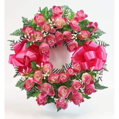 Memorial Rosebud & Gypsophilia Cemetery Wreath - N/A