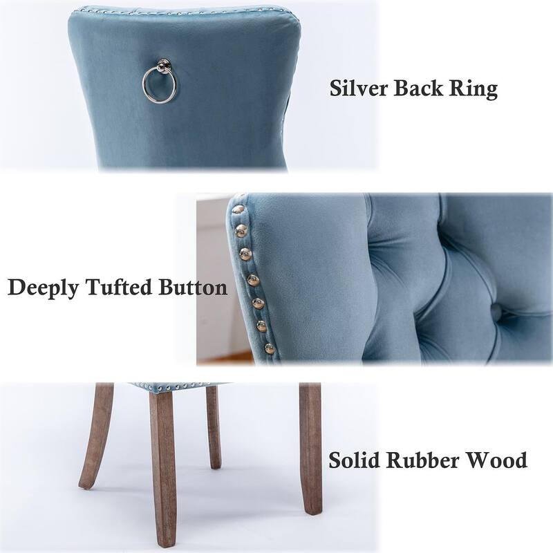 Set of 2 Velvet Dining Chairs,Tufted Solid Wood Armless Chairs Accent Chair with Nailhead Trim and Back Ring Pull