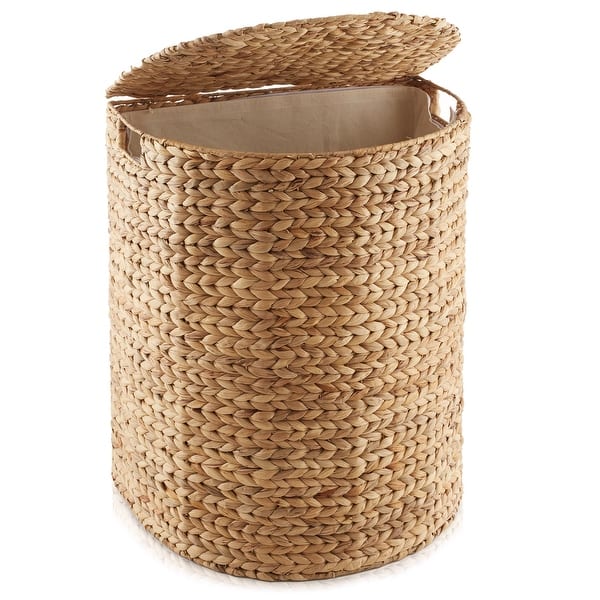 Half Moon Laundry Hamper Basket w Lid and Removable Liner for Clothes - Natural