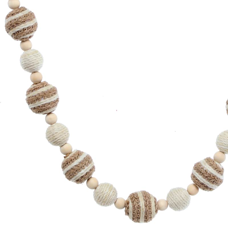 48" Woven Jute And Bead Garland - natural