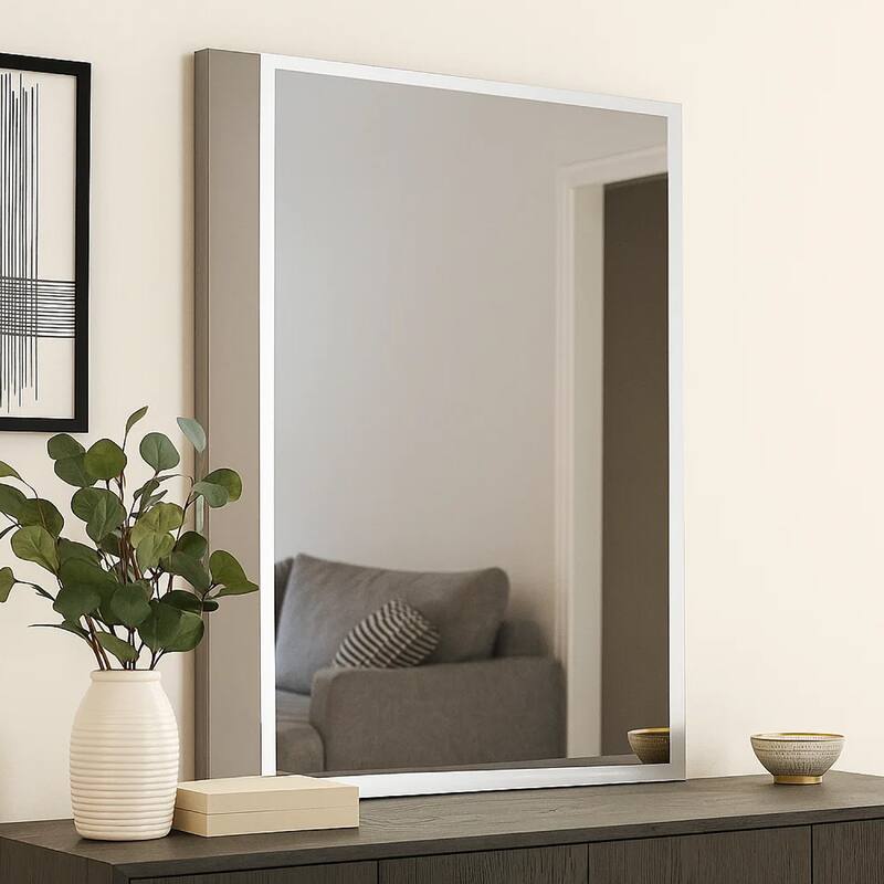 Suni Dresser Mirror, 40 Inch, Sleek Light Taupe Wood, Frameless Design - Light Taupe