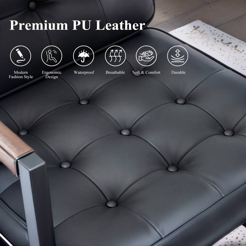 Leather Accent Chair, Accent Arm Chair Comfy Armchair with Metal Legs - Set of 1
