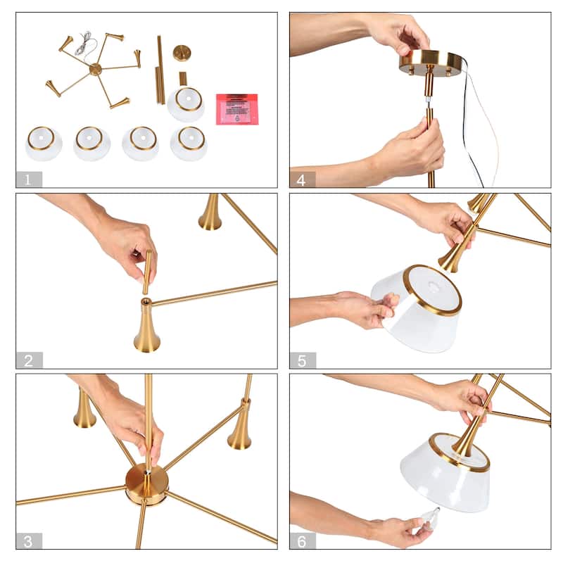 Mola Modern Gold 5-Light Wheel Chandelier Glass Cluster Pendant Lights for Dining Room