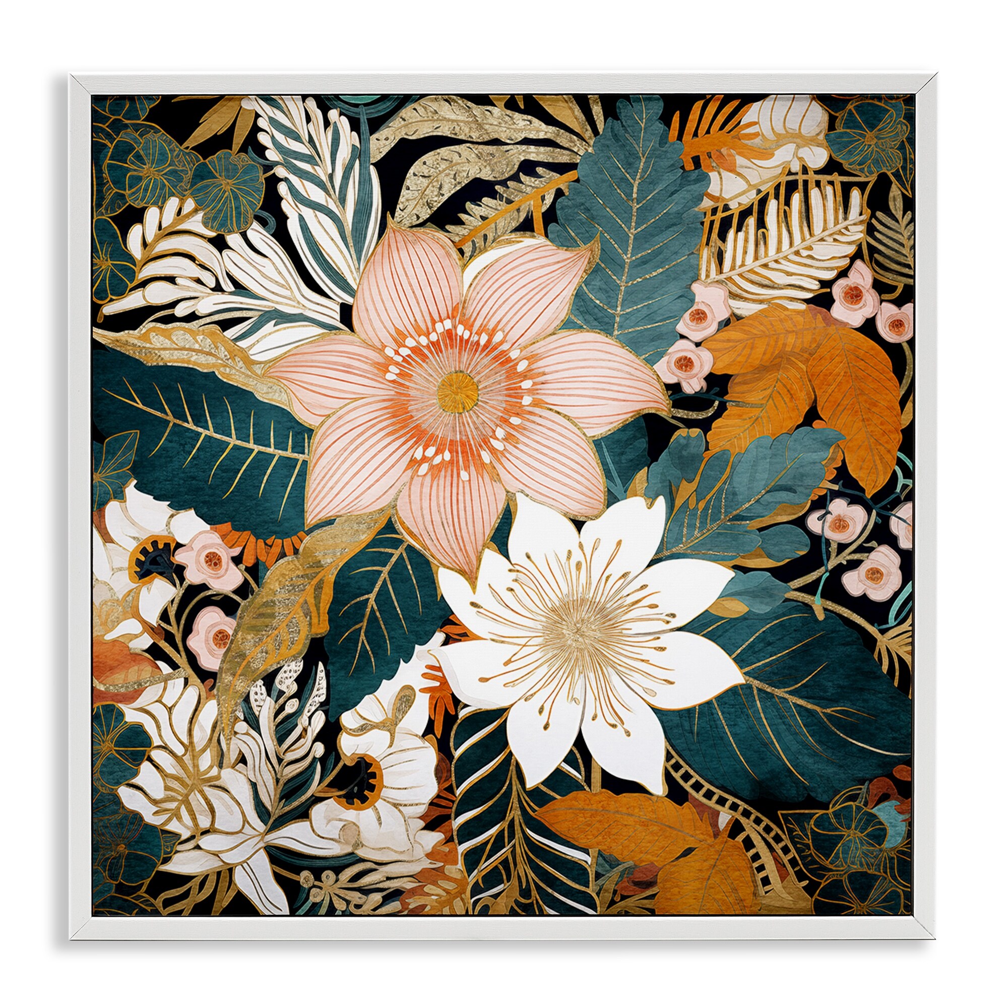 Stupell Boho Flower Pattern Framed Giclee Art Design By Sasha