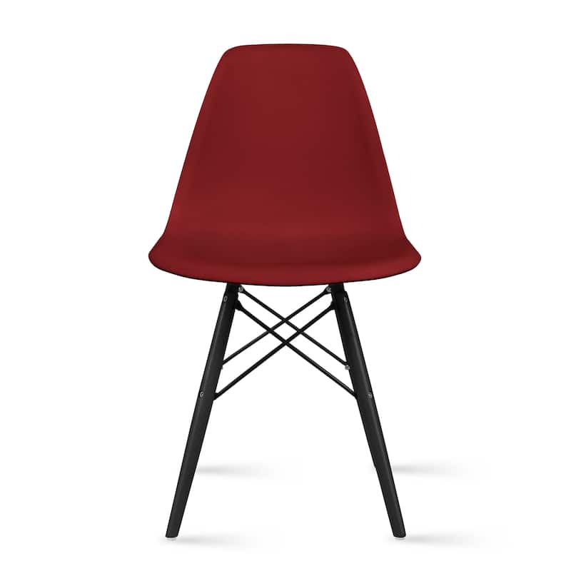 Designer Plastic Eiffel Chair Natural Wood Legs Retro Dining Armless With Back Desk Accent Living Room Side Dowel DSW - Red