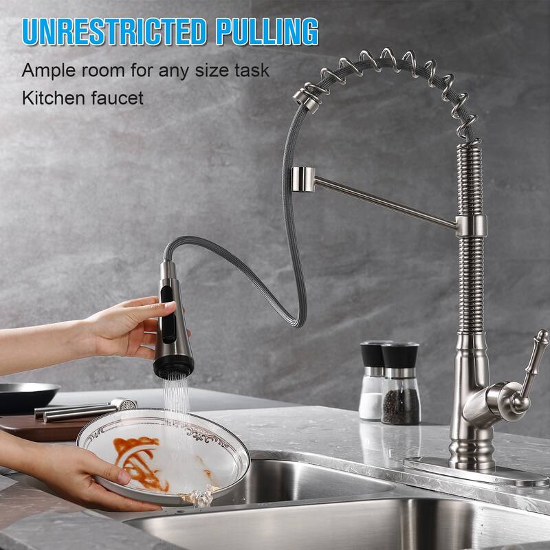 Single Handle Pull Down Kitchen Faucet with Deck Plate Matte Black