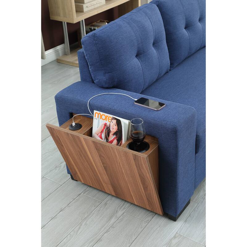 Green L - Shaped Wooden Accent Sofa With Storage Space