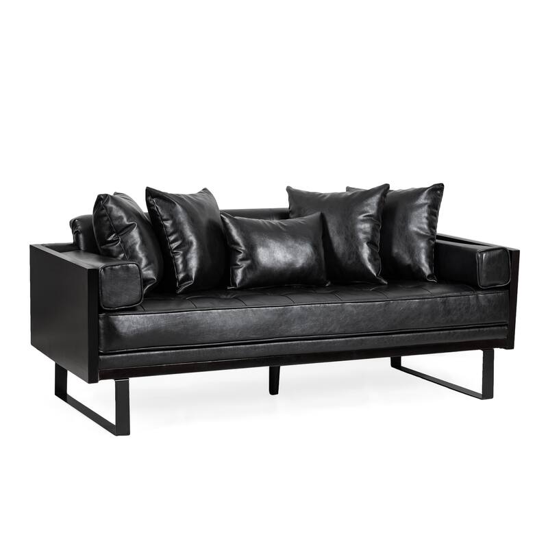 Contemporary Oversize PU Upholstered Loveseat with Pillows