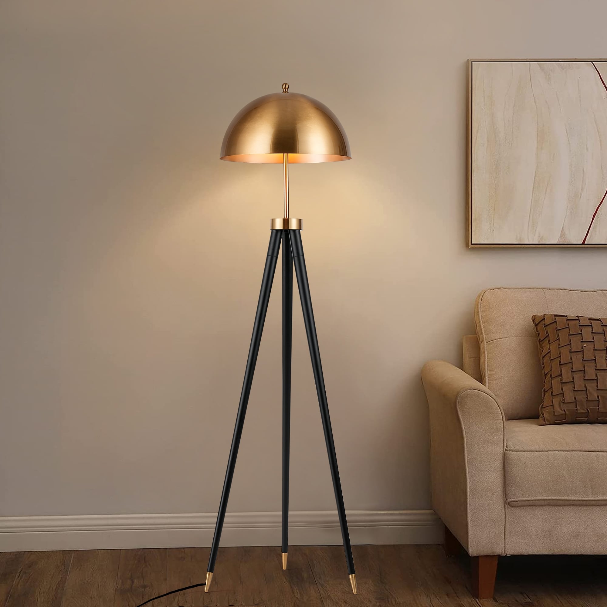 Tirah Retro Black Sci Fi Floor Lamp with Gold Iron Shade Retro Steampunk Design N A Black Gold