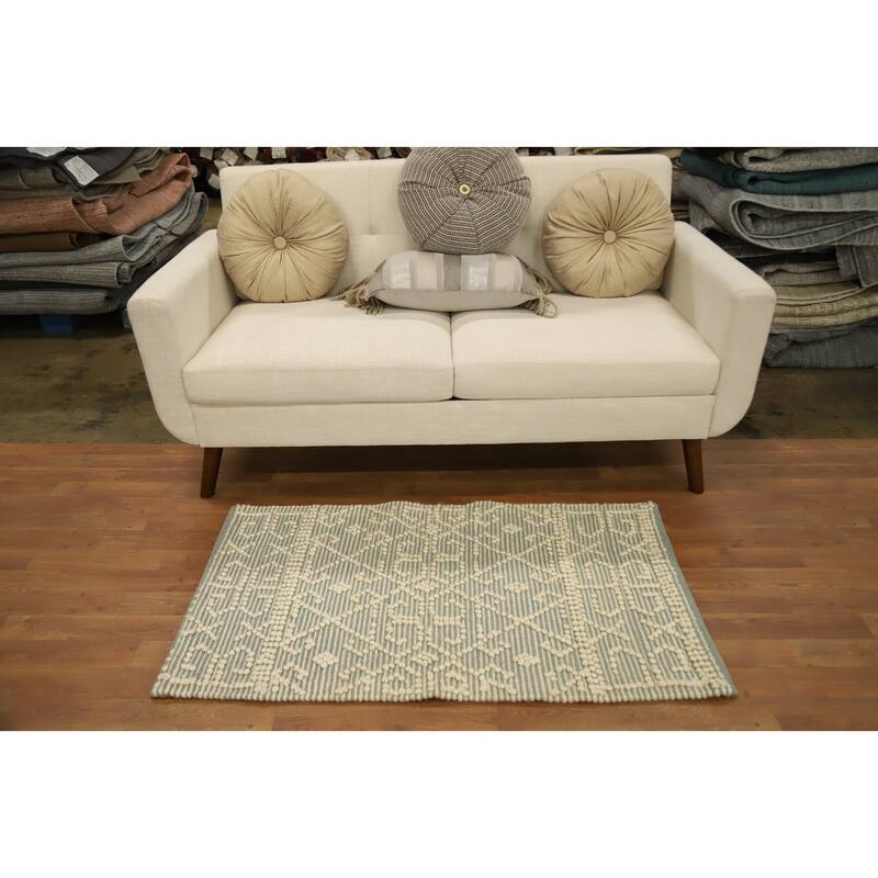 Hand Knotted Oriental 100% Wool Carpet Modern Geometric Beige & Ivories Modern Gotti Design Area Rug - 3' 11'' X 2' 4''