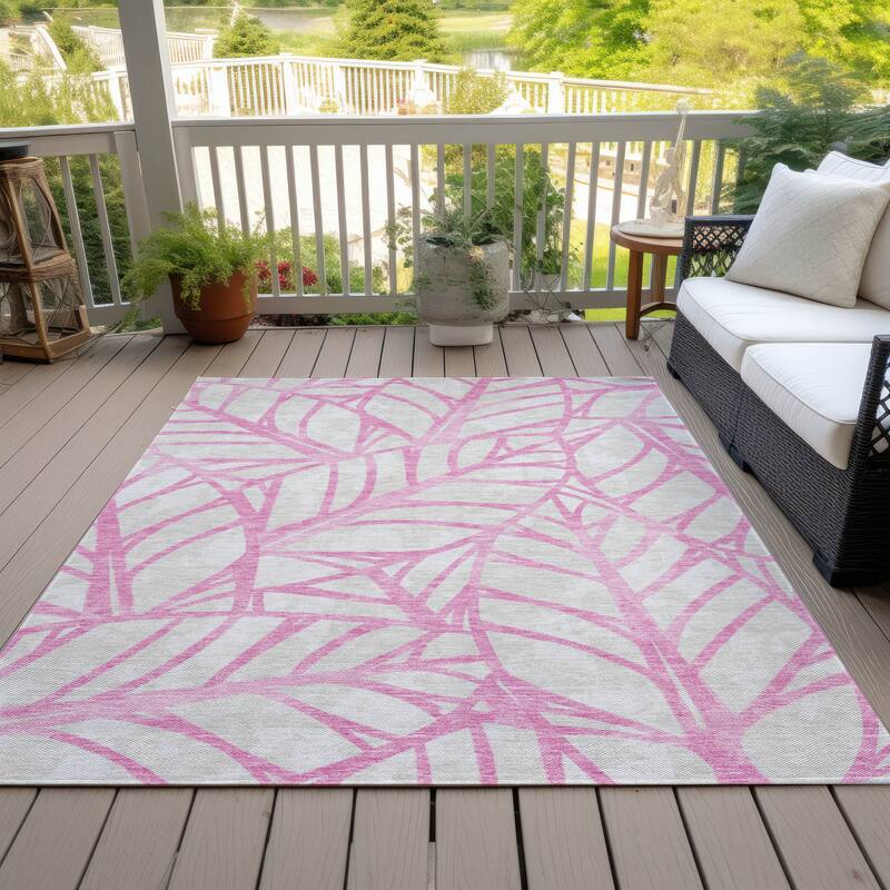 Machine Washable Indoor/ Outdoor Chantille Modern Palms Rug - Pink - 5' x 7'6"