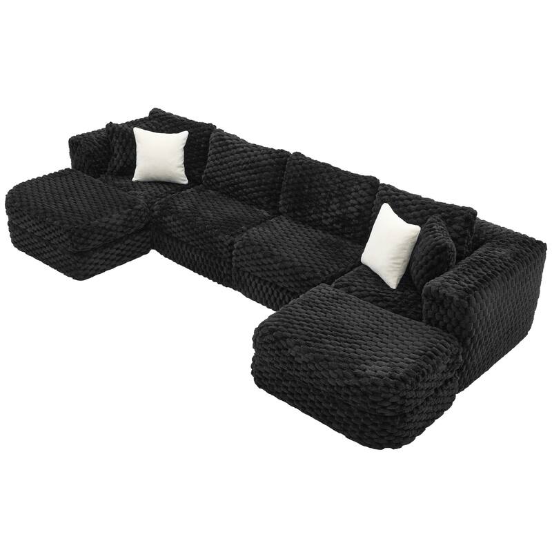 GDFStudio - 135" 6-Seat Modular Bubble Velvet Boneless Sectional Sofa