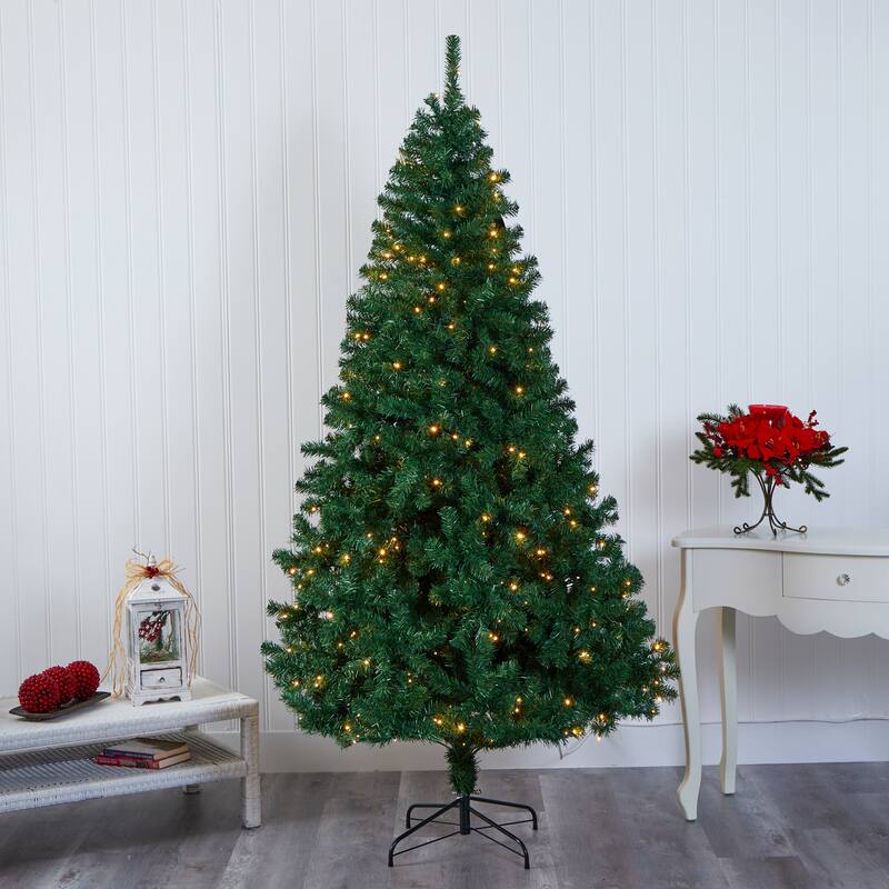 8' Northern Tip Christmas Tree with 450 Clear LED Lights - Green