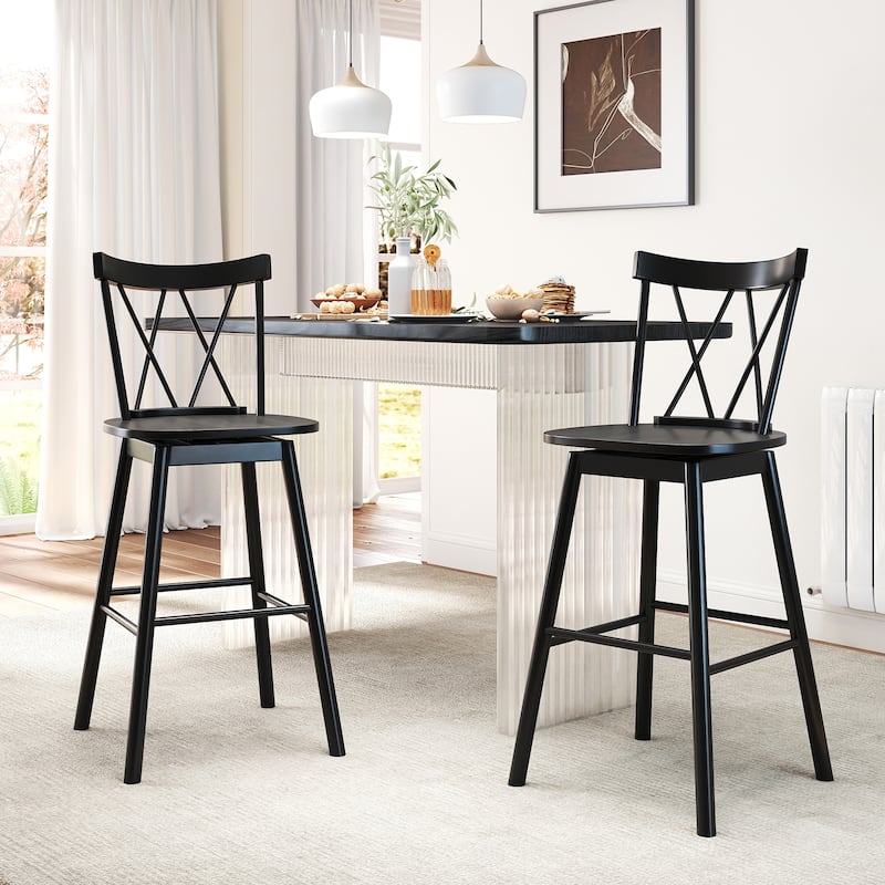Gymax Windsor Bar Stool Set of 4 29'' Swivel Rubber Wood Dining Chairs