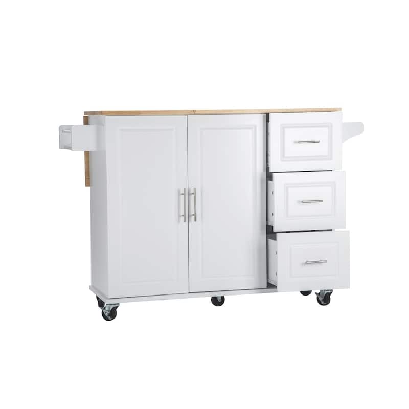 Mobile Kitehcn Island with Extensible Table Top and Adjustable Shelf - White