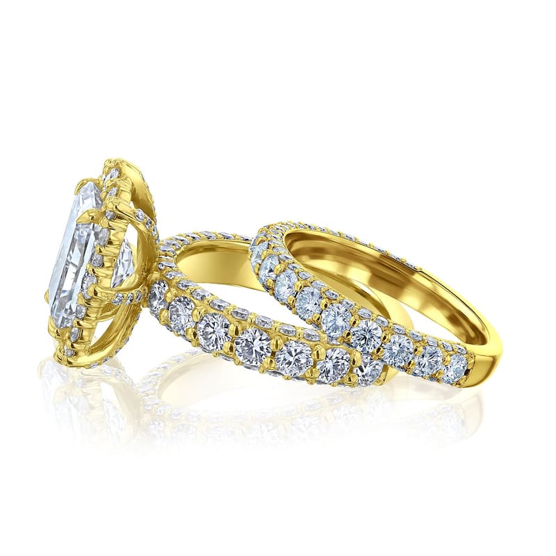Kobelli 6 Carats Radiant Lab Grown Diamond Certified 14k Solid Gold Rococo Halo Comfort Fit Wide Simi Bridal Set