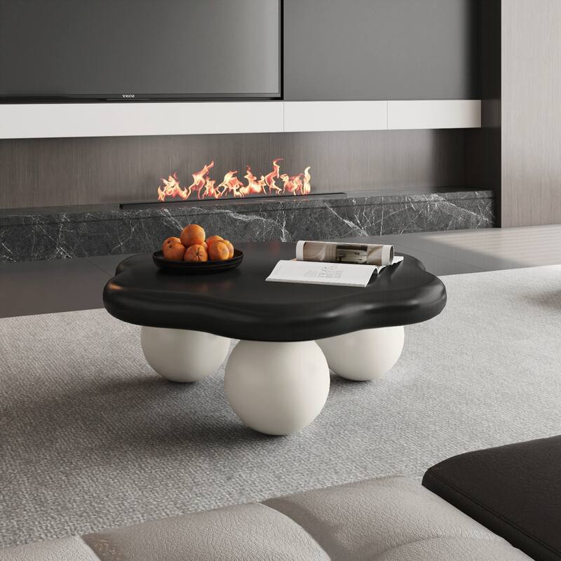 Cloud Shaped Coffee Table, Petal-Shaped Modern Minimalist Coffee Table with Spherical Legs