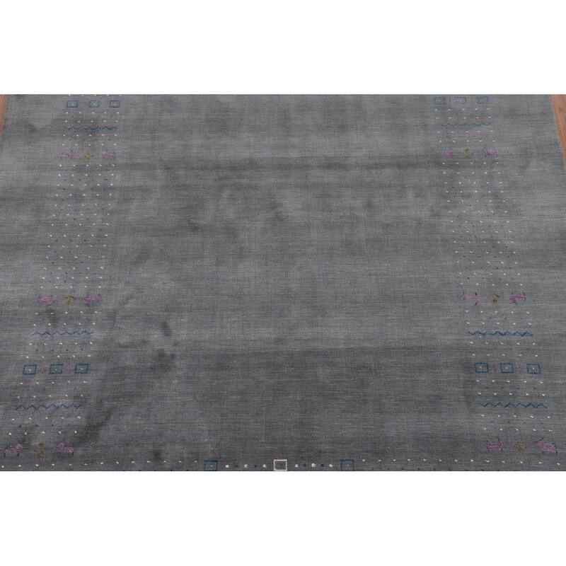 Tribal Gray Gabbeh Indian Area Rug Hand-Knotted Wool Carpet - 8'2" X 10'0"