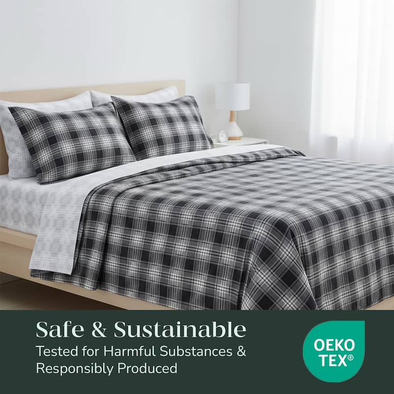 Feather & Stitch Cotton Flannel Sheets Set 4 Piece Bed Sheets Heavy Weight Bedding