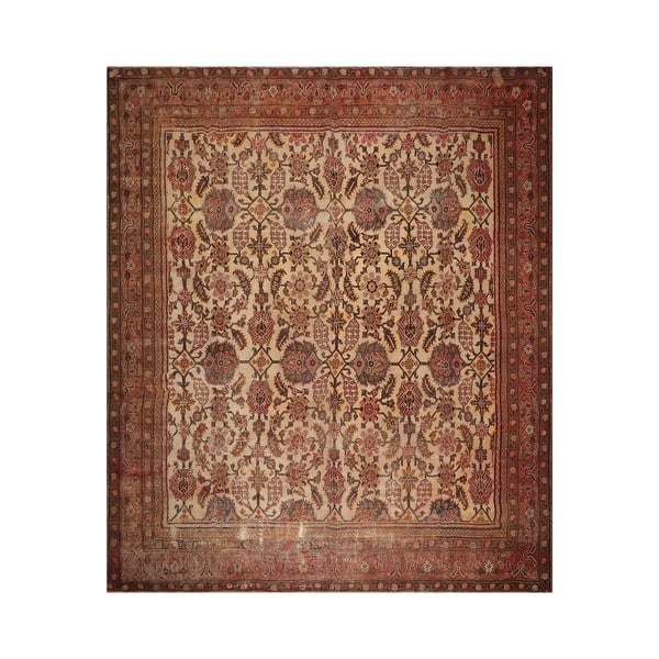 Hand Knotted Mahal Beige,Rust 100% Wool Traditional Oriental Area Rug ...