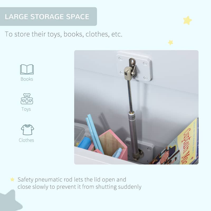 Qaba 2-IN-1 Wooden Toy Box Kids Seat Bench Storage Chest Cabinet Chunk Cube with Safety Pneumatic Rod