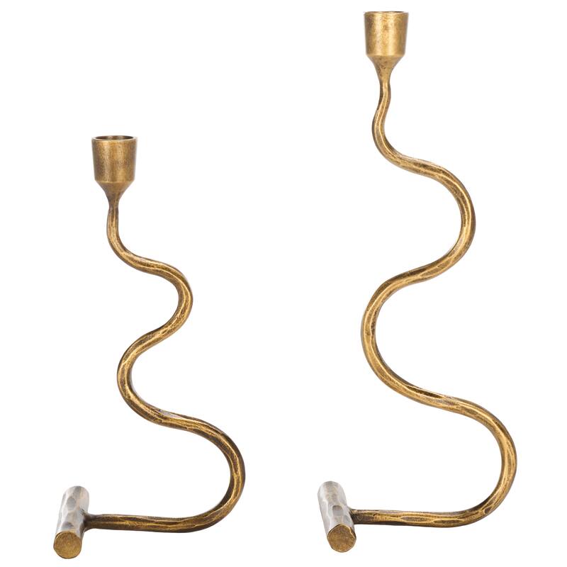 SAFAVIEH Home Zobi Gold Solid Metal Tapered Candlestick Set of 2