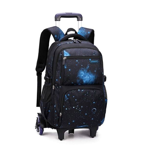 slide 2 of 7, Galaxy Print Rolling Backpack Boys Bookbag on Wheels, Galaxy Wheel Backpack, Wheel Trolley Bag for School Galaxy-black+blue