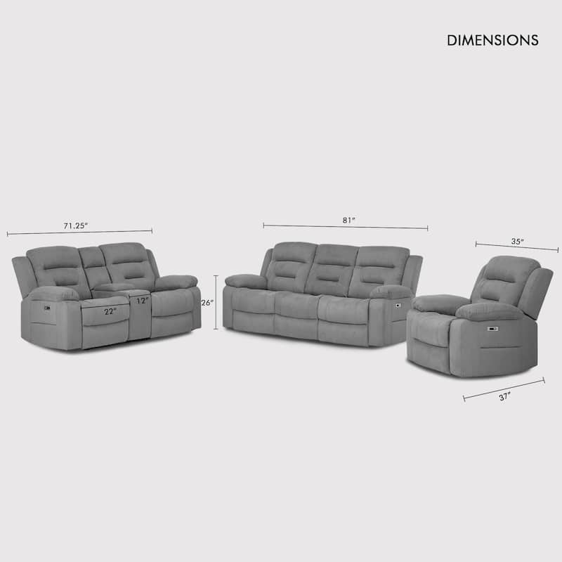 3-Piece Modular Power Recliner Fabric Sofa Set with USB&USB-C Charging For Livingroom