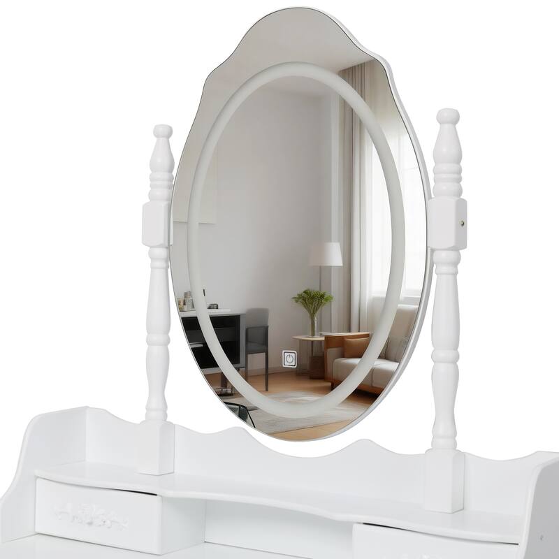 Lighted Princess Vanity Table Set with Mirror & Stool, 4 Drawers & Adjustable LED Light Modes