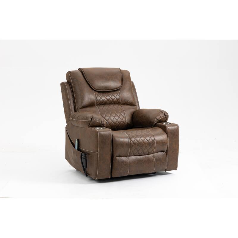 Dual OKIN Motor Power Lift Recliner Chair, Oversized Electric Sofa Chair with Heat & Massage, Lounge Chair with 2 Cup Holders