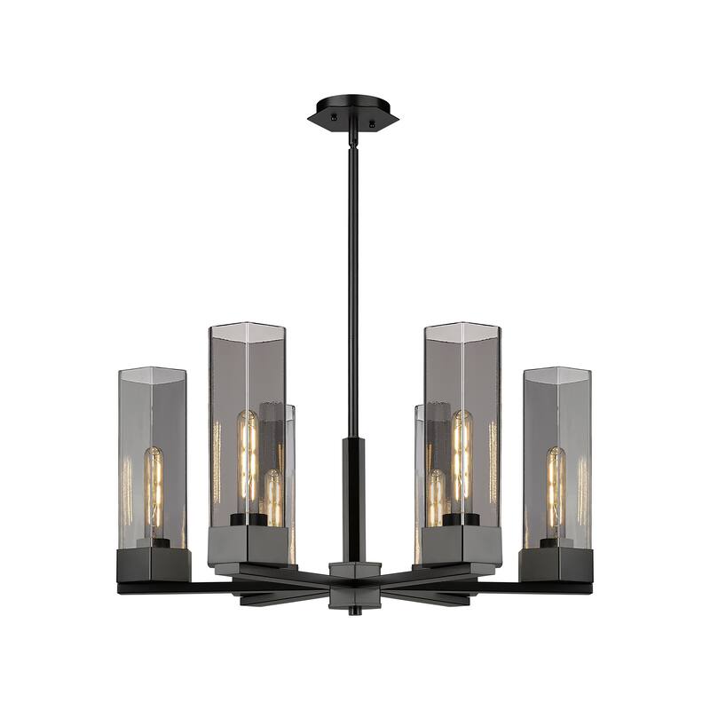 Innovations Lighting Claverack - 6 Light 14" Stem Hung Chandelier - Matte Black/Plated Smoke