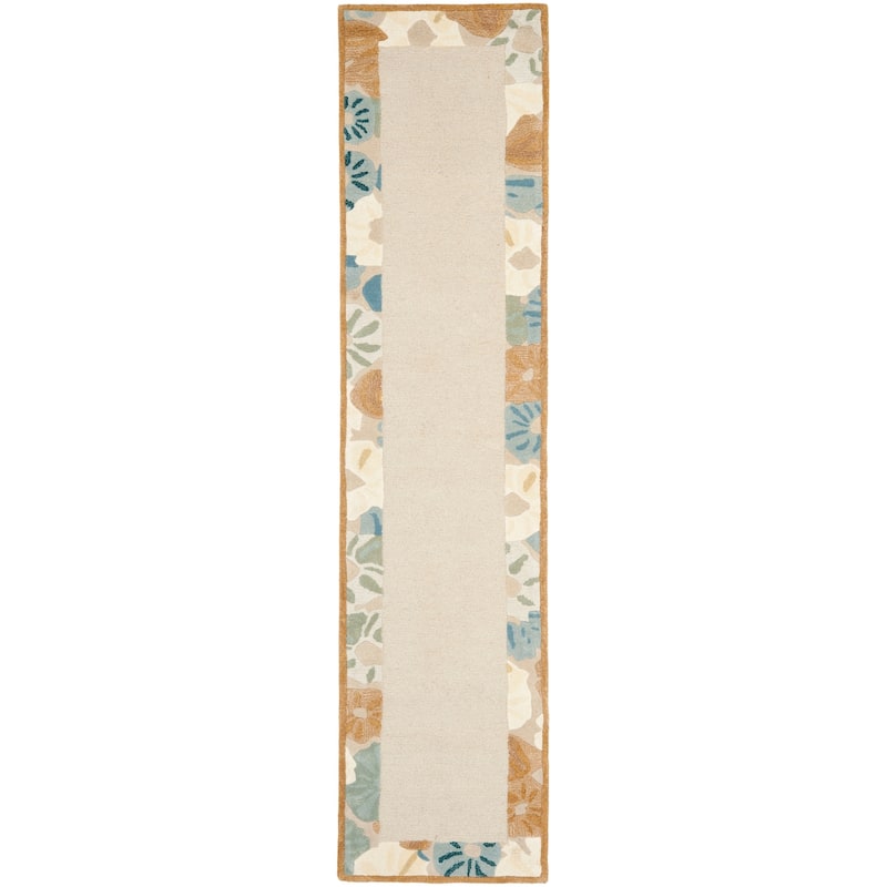 Martha Stewart by SAFAVIEH Poppy Border Wool/ Viscose Rug - 2'3" x 10' Runner - Cornucopia Beige