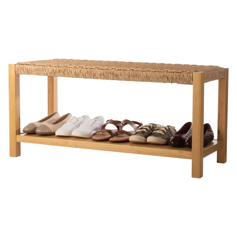 Newport 40" Wood Storage Bench with Handcrafted Woven Rope Seat, Natural