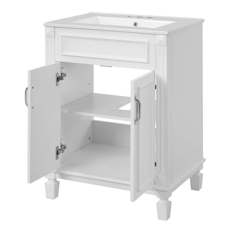 Bathroom Vanity with Sink, Solid Wood Bathroom Storage Cabinet, Bathroom Cabinet with 2 Soft-Closing Doors & Adjustable Shelf
