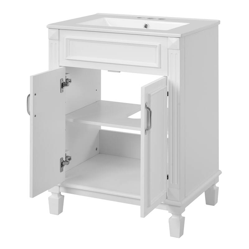 Roomfitters 24" Bathroom Vanity with Sink, Wood Frame Freestanding Bathroom Cabinet with Adjustable Shelf and Soft-Closing Doors