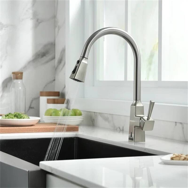 Touchless Kitchen Faucet With Pull Down Sprayer 1 Hole Smart Kitchen Sink Faucet Single Handle Hand Free Modern Vanity Basin Tap